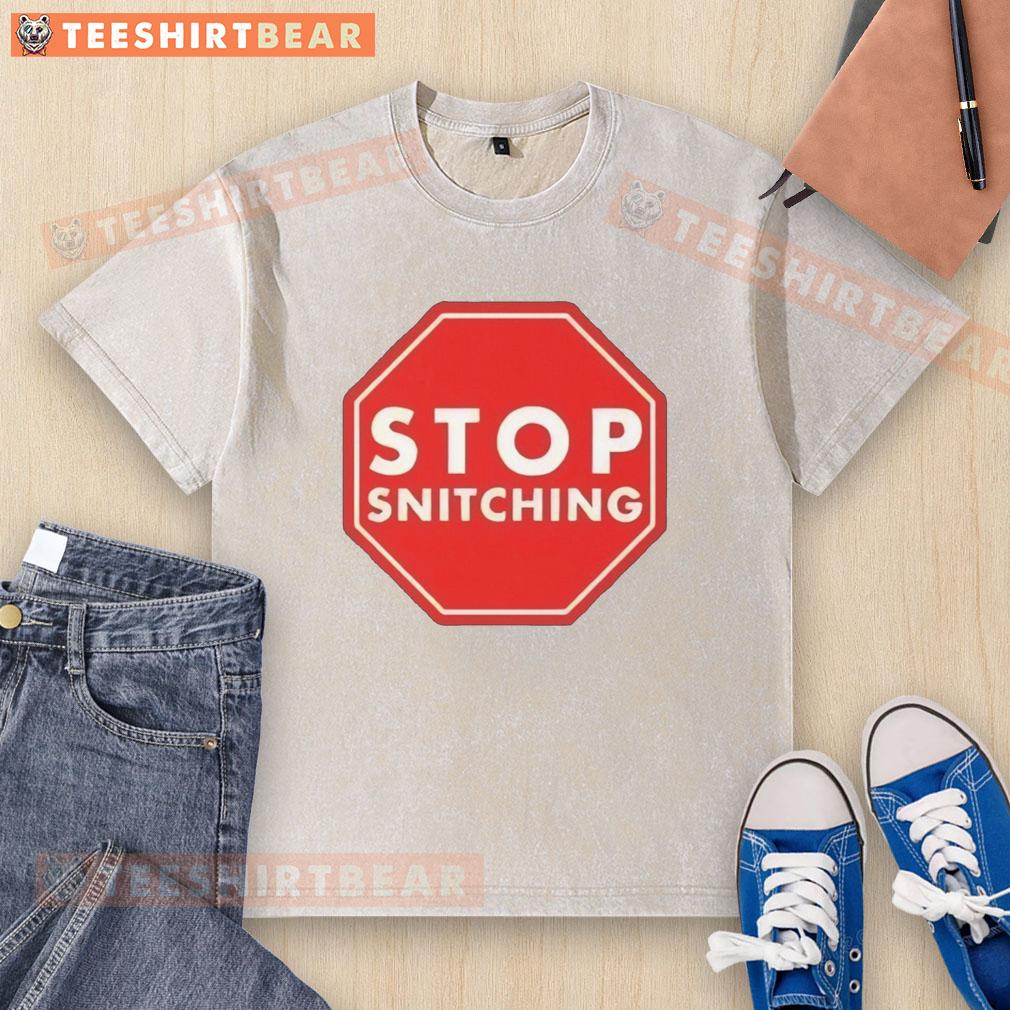 Good Stop Snitching Washed T-Shirt featuring bold text design, perfect for casual streetwear fashion enthusiasts.