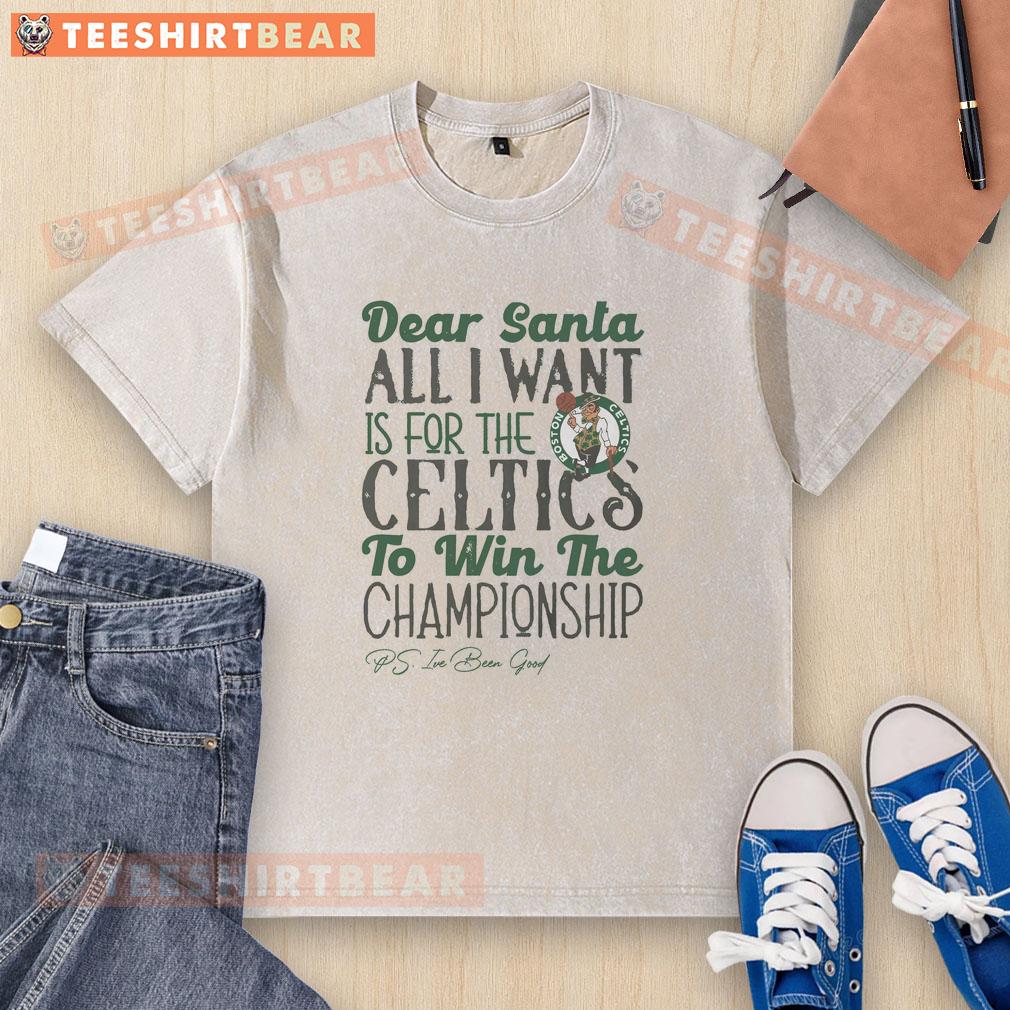Alt Text: Boston Celtics All I Want for Christmas washed t-shirt, featuring festive design and team logo, perfect for fans.
