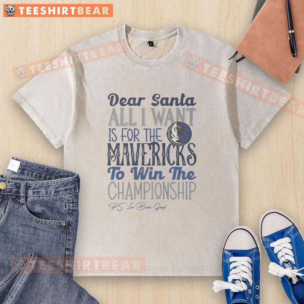 Alt Text: Dallas Mavericks 'All I Want For Christmas' washed t-shirt featuring team colors and logo, perfect gift for fans.