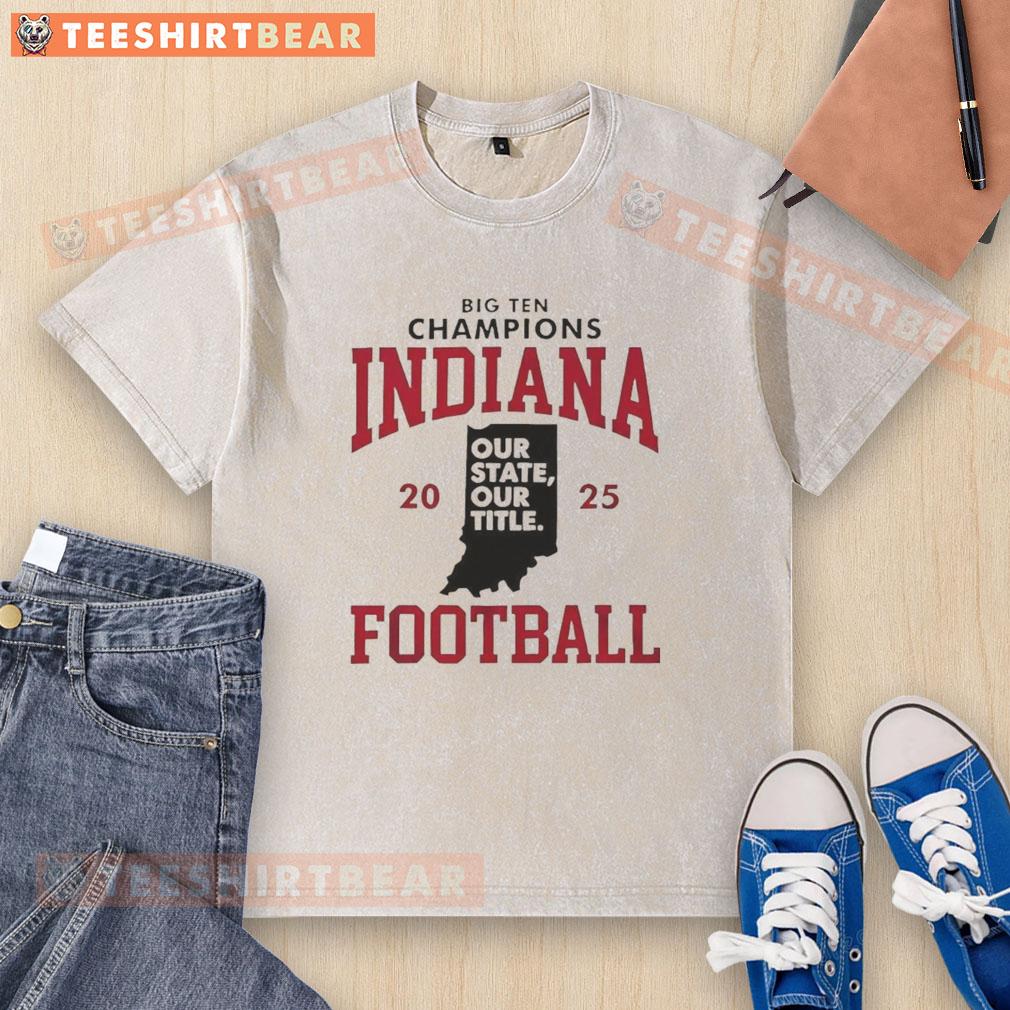 Alt Text: 2025 Nice Indiana Hoosiers Football Big Ten Champions washed t-shirt featuring bold graphics and team pride.