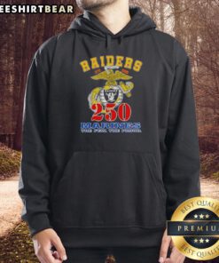 Nice Las Vegas Raiders x U.S.M.C 250th Birthday Celebration Hoodie featuring bold graphics and vibrant colors.