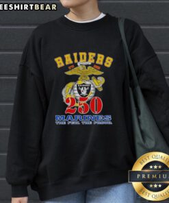 Nice Las Vegas Raiders x U.S.M.C 250th Birthday Celebration Sweatshirt featuring bold graphics and a festive design.