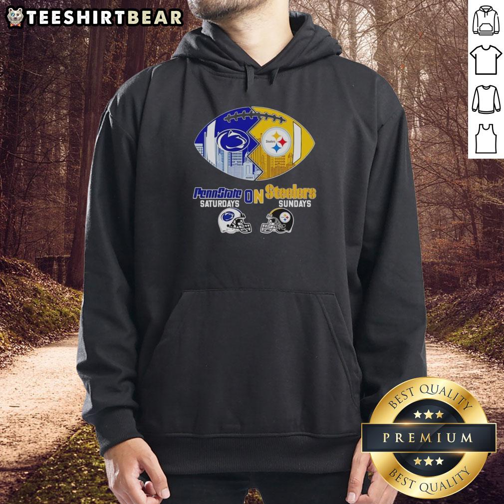 Cozy hoodie featuring Penn State Nittany Lions for Saturdays and Pittsburgh Steelers for Sundays, perfect for football fans.