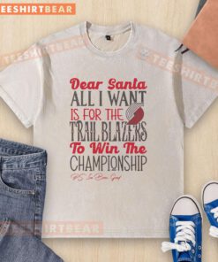 Alt Text: Nice Portland Trail Blazers All I Want For Christmas washed t-shirt in red, perfect gift for basketball fans.