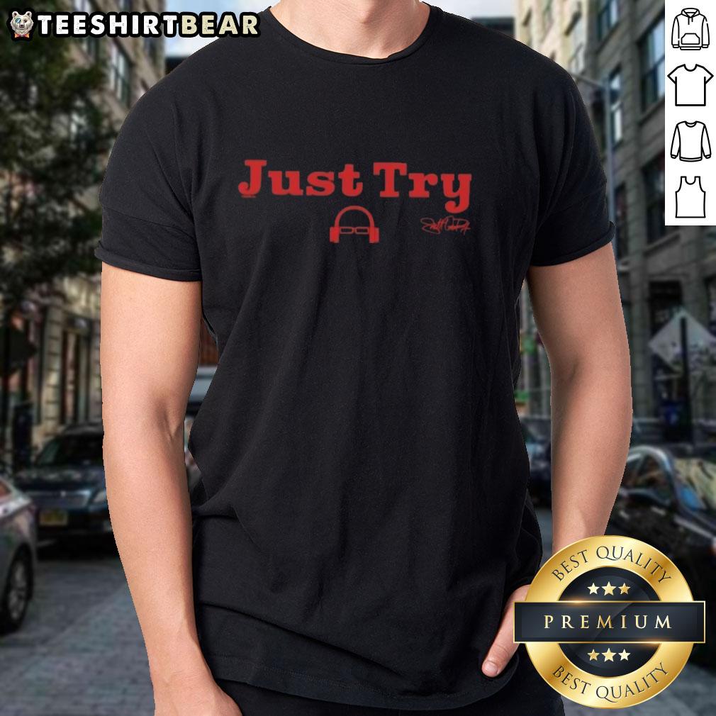 Nice Scott Van Pelt Just Try Signature T-Shirt featuring a bold design, perfect for sports fans and casual wear.