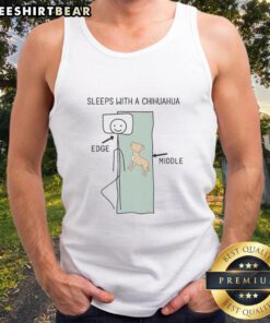 Alt Text: Woman wearing a Nice Sleeps with a Chihuahua tank top, showcasing a stylish edge design in the middle.