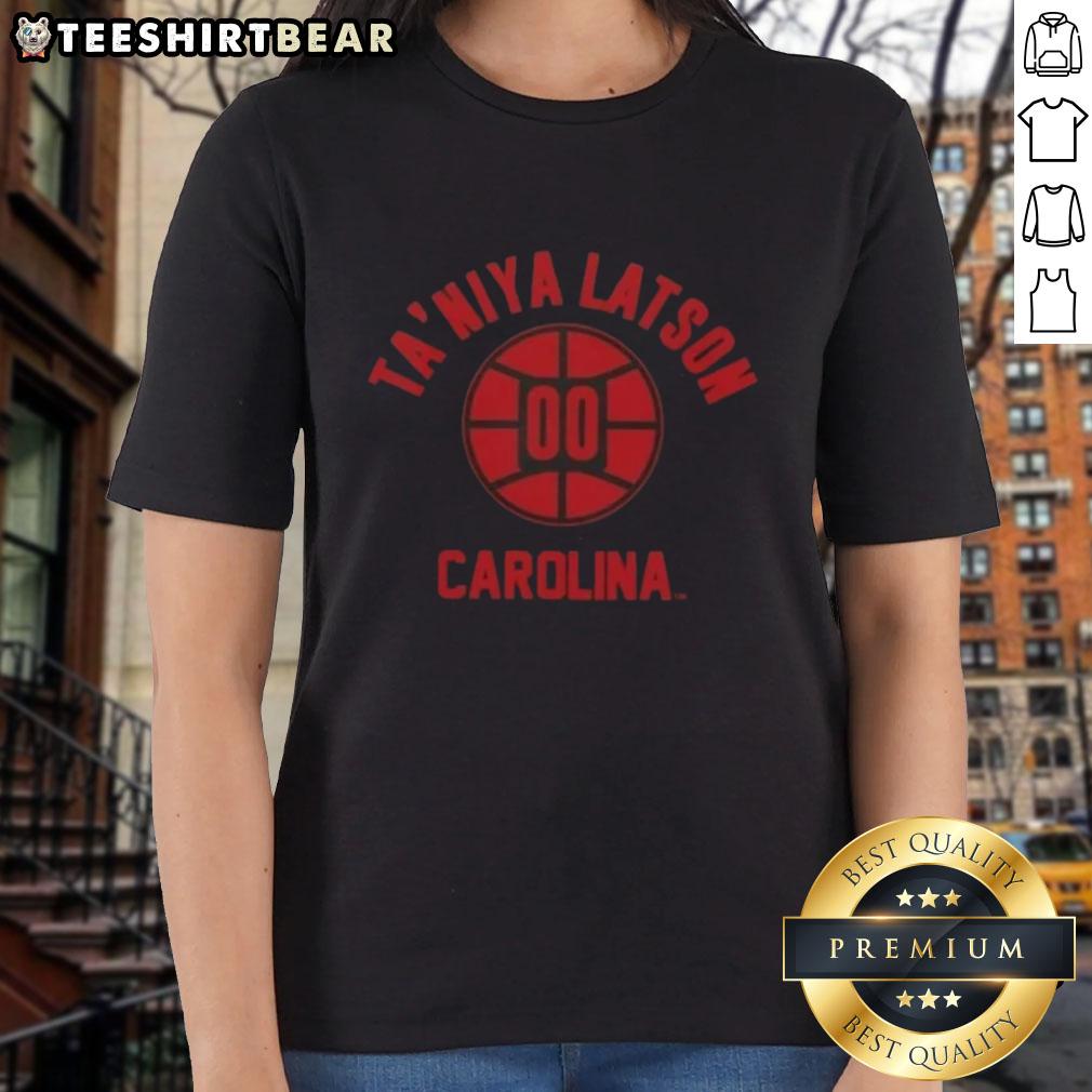 Alt Text: Taniya Latson poses in a stylish South Carolina basketball ladies tee, showcasing team spirit and athletic style.