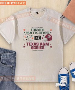2025 CFP first-round matchup shirt featuring Texas A&M Aggies and Miami Hurricanes design, perfect for fans.