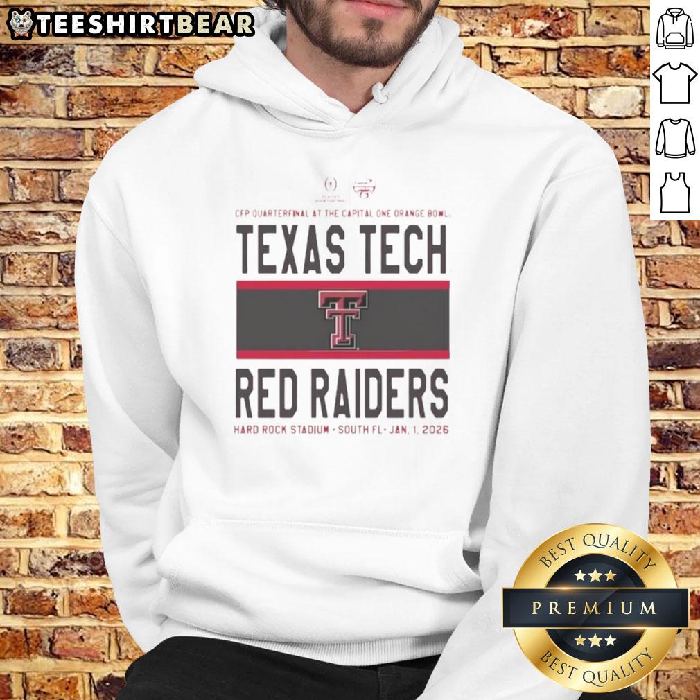 Nice Texas Tech Red Raiders CFP Quarterfinal hoodie from the 2026 Capital One Orange Bowl, showcasing team spirit and style.