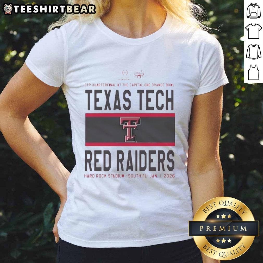 Alt Text: 2026 Capital One Orange Bowl Ladies Tee featuring Texas Tech Red Raiders design, perfect for fans and game day attire.