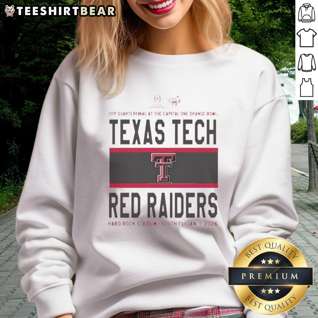 Texas Tech Red Raiders CFP Quarterfinal 2026 sweatshirt featuring bold team logo and vibrant colors.