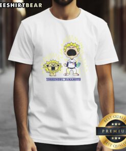 Alt Text: Nice Yoshinobu Yamamoto X Charlie Brown MLB Super Saiyan Dragon Ball T-Shirt featuring Los Angeles Dodgers design.