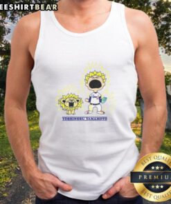 Alt Text: Nice Yoshinobu Yamamoto X Charlie Brown Los Angeles Dodgers MLB Super Saiyan Dragon Ball tank top design