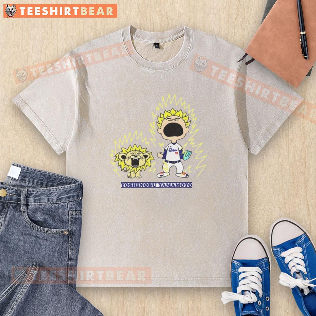 Nice Yoshinobu Yamamoto X Charlie Brown Los Angeles Dodgers MLB Super Saiyan Dragon Ball washed t-shirt design.