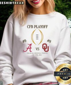 Official Alabama Crimson Tide vs Oklahoma Sooners 2025 College Football Playoff matchup sweatshirt with team logos.