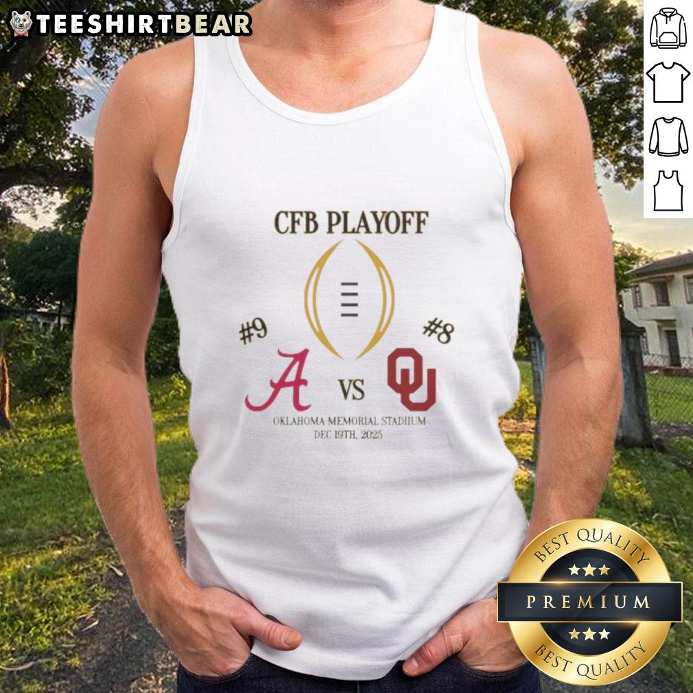 Official Alabama Crimson Tide vs Oklahoma Sooners 2025 College Football Playoff matchup tank top design for fans.