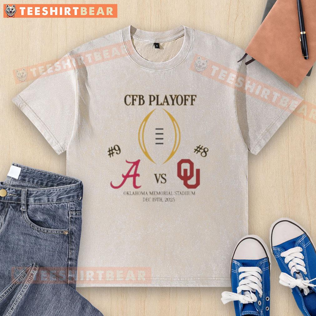 Official Alabama Crimson Tide vs Oklahoma Sooners 2025 College Football Playoff matchup washed t-shirt design.