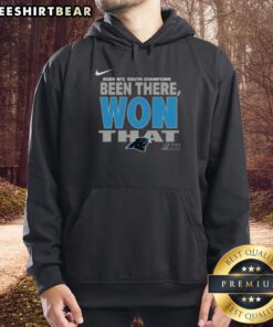 Official Carolina Panthers 2025 NFC South Champions hoodie in black, featuring team logo and championship graphics.