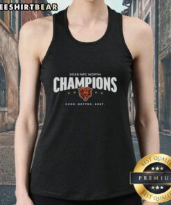 Alt Text: Official Chicago Bears 2025 NFC North Champions tank top featuring Good Better Best design in team colors.