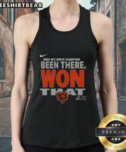 Official Chicago Bears 2025 NFC North Champions tank top featuring team colors and logo for fans and supporters.