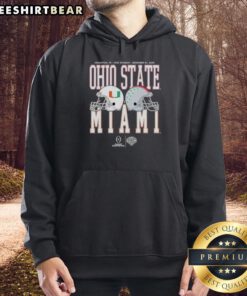 Official Cotton Bowl Classic 2025 hoodie featuring Miami Hurricanes vs. Ohio State Buckeyes head-to-head matchup design.