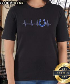 Alt Text: Official Heartbeat Indianapolis Colts football logo graphic on a stylish ladies tee, perfect for Colts fans.