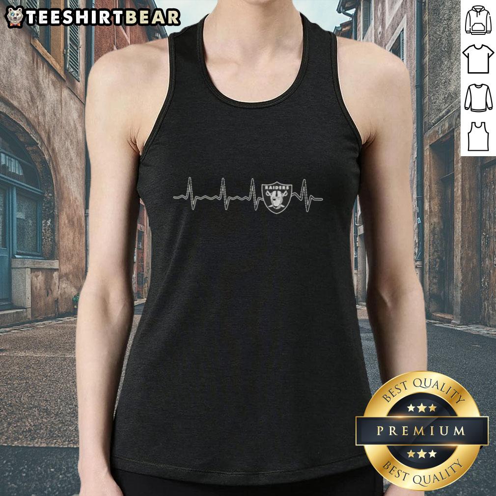 Alt Text: Official Heartbeat Las Vegas Raiders football logo graphic tank top featuring bold team colors and design.