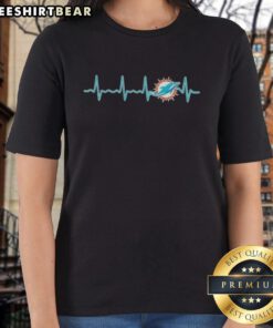 Official Miami Dolphins football logo graphic on a ladies tee, perfect for fans showcasing team spirit.