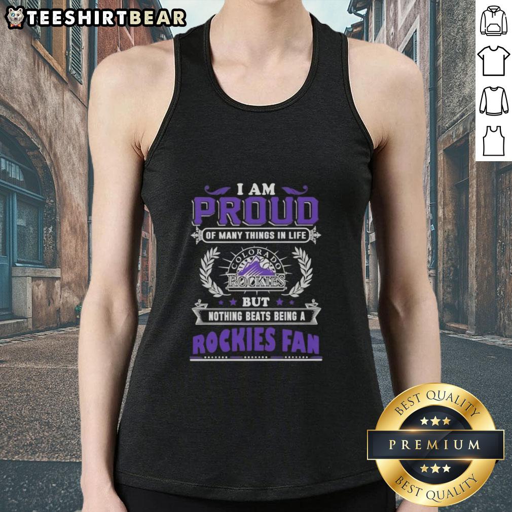 Colorado Rockies fan tank top with 'I Am Proud Of Many Things In Life' graphic, perfect for baseball enthusiasts.