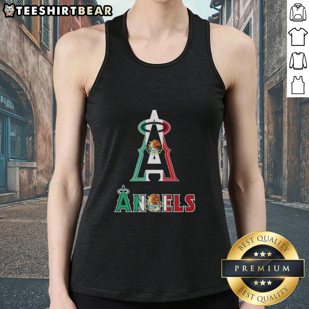 Official Los Angeles Angels baseball tank top featuring a vibrant Mexican flag design, perfect for fans and summer wear.