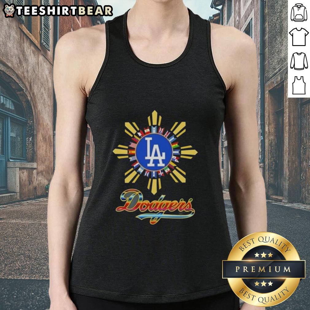Alt Text: Official Los Angeles Dodgers X Hispanic tank top featuring vibrant colors and a stylish design for fans.