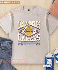 Official Los Angeles Lakers heater-washed t-shirt featuring team logo and vibrant colors for fans and collectors.