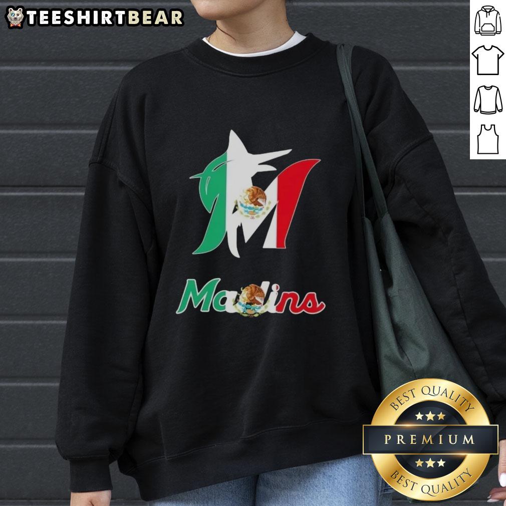 Official Miami Marlins baseball sweatshirt featuring vibrant Mexican flag design, perfect for fans and stylish wear.