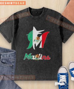 Official Miami Marlins baseball T-shirt featuring a Mexican flag design, perfect for fans celebrating cultural pride.