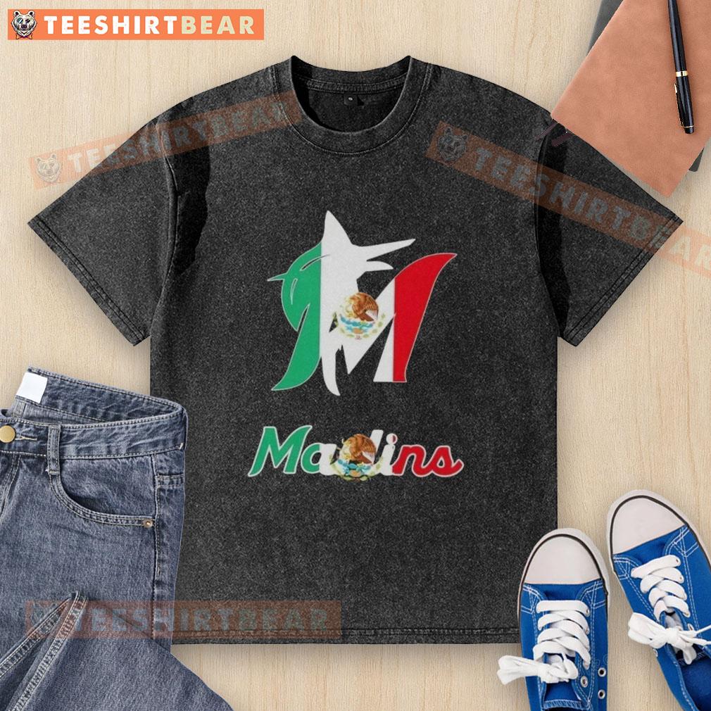 Official Miami Marlins baseball T-shirt featuring a Mexican flag design, perfect for fans celebrating cultural pride.