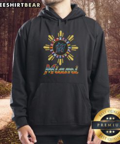 Alt Text: Official Miami Marlins X Hispanic hoodie featuring vibrant colors and unique design for fans and fashion enthusiasts.