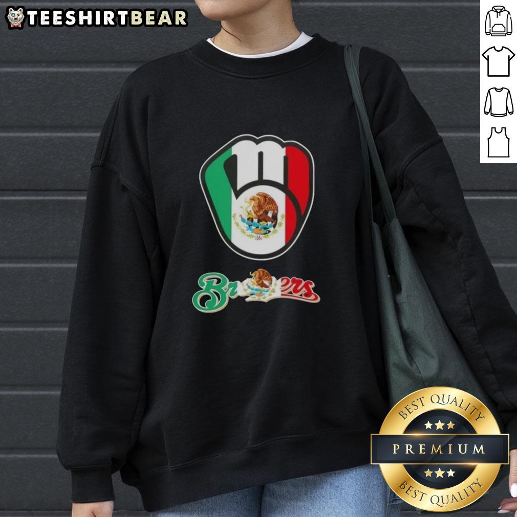 Official Milwaukee Brewers baseball sweatshirt featuring a vibrant Mexican flag design for fans and collectors.