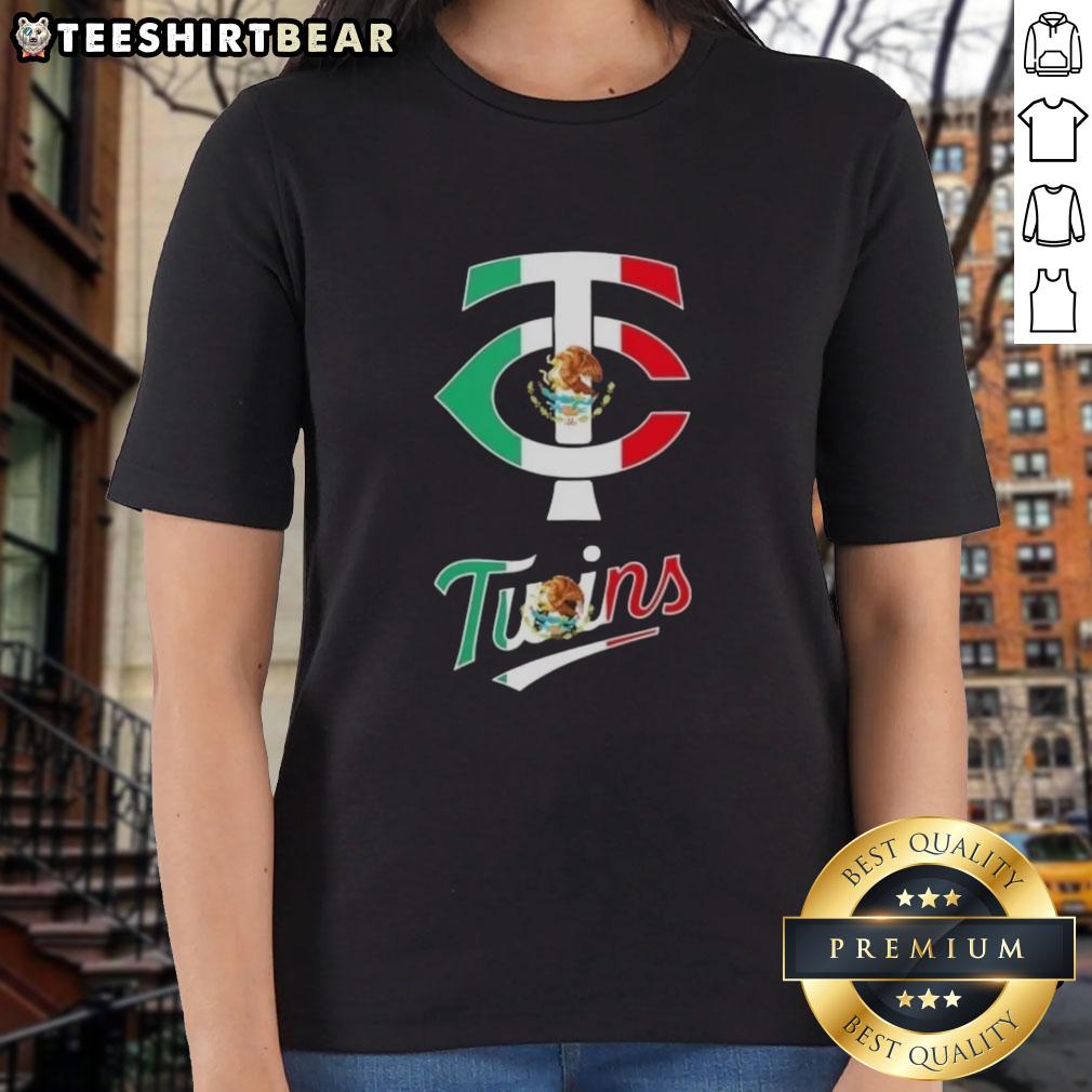 Official Minnesota Twins Baseball ladies tee featuring a vibrant Mexican flag design, perfect for fans and casual wear.