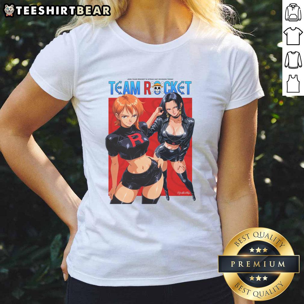 Official One Piece X Team Rocket Ladies Tee featuring vibrant graphics of iconic anime characters for stylish fans.