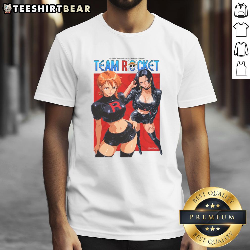 Official One Piece X Team Rocket T-Shirt featuring iconic characters in a vibrant design, perfect for anime fans.