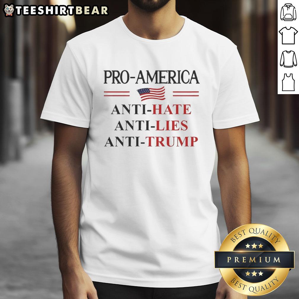 Pro America Anti Trump pullover T-shirt featuring a bold resist sign and flag design, perfect for activism and protests.