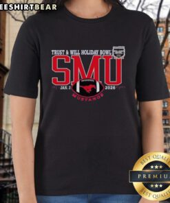 Official SMU Mustangs 2026 Trust And Will Holiday Bowl Ladies Tee featuring vibrant team colors and logo.
