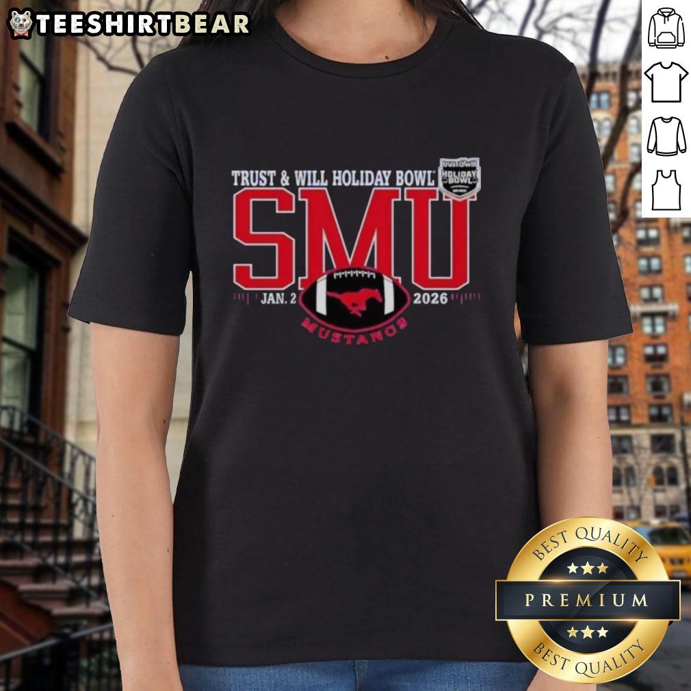 Official SMU Mustangs 2026 Trust And Will Holiday Bowl Ladies Tee featuring vibrant team colors and logo.