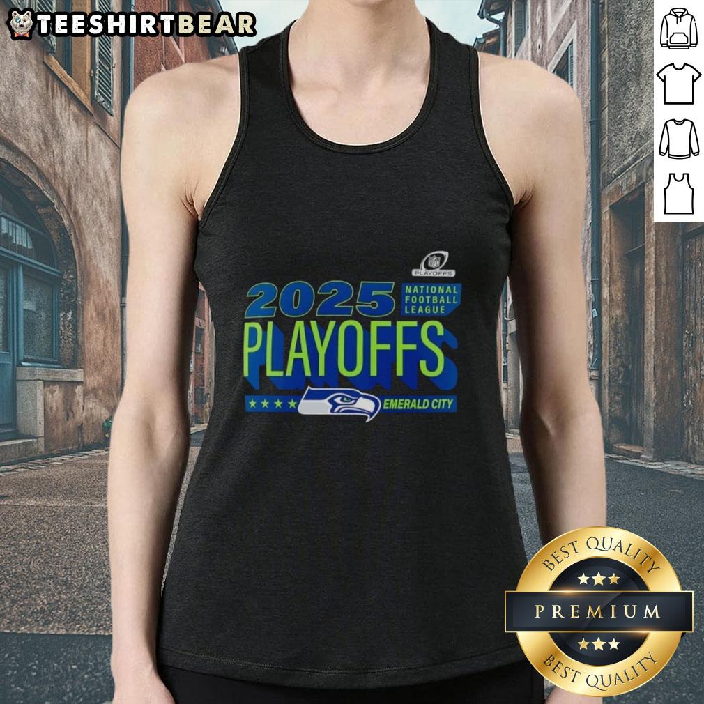Official Seattle Seahawks 2025 NFL Playoffs Emerald City tank top in blue, showcasing team spirit and playoff pride.