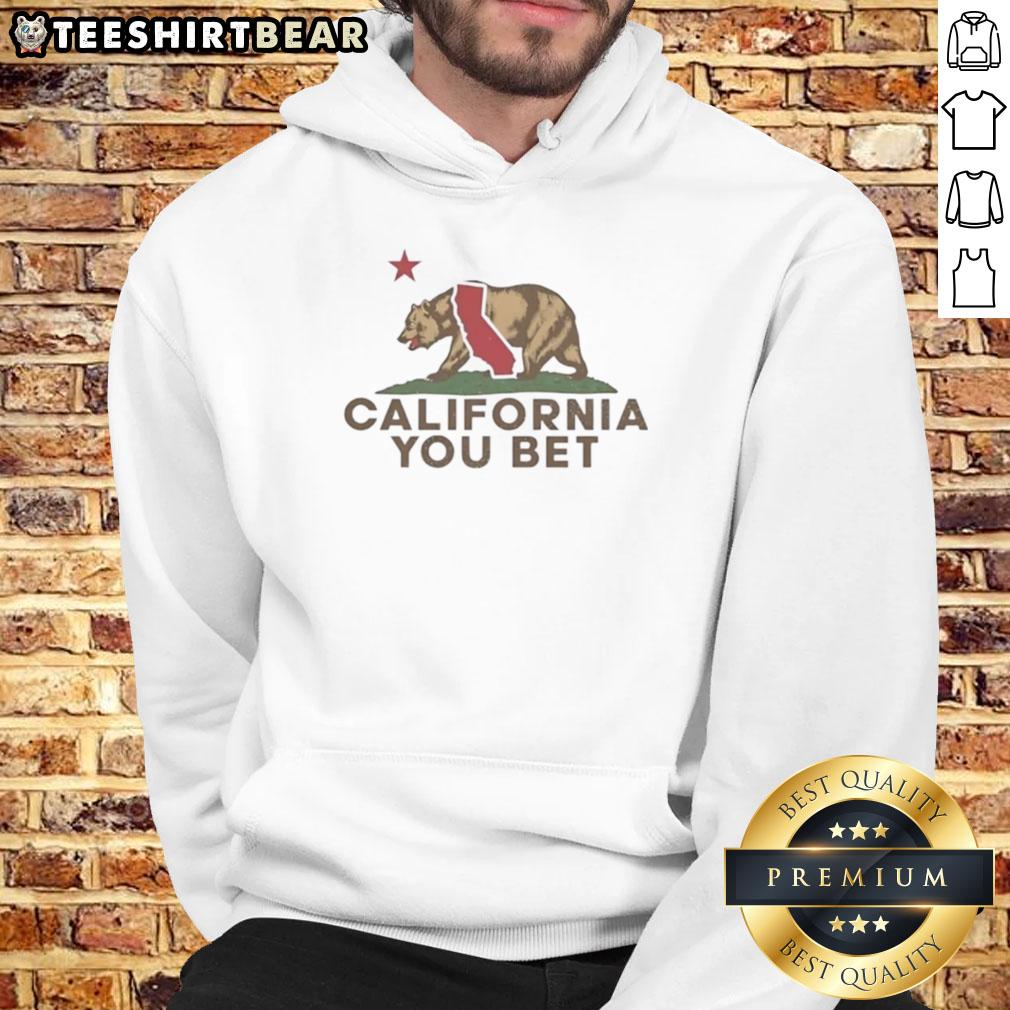 Alt Text: Official You Bet California Bear hoodie in California Republic flag style, perfect for fans of California pride.
