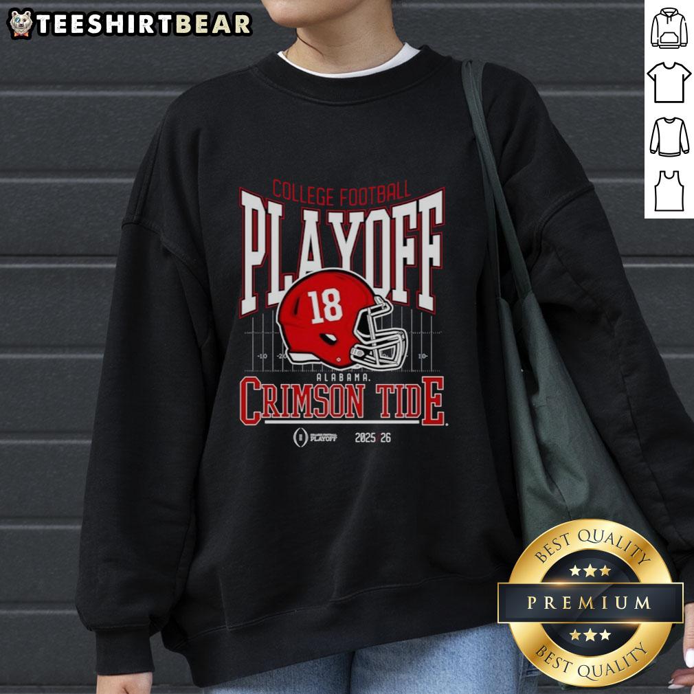 Alt Text: Original Alabama Crimson Tide 2025-2026 College Football Playoff Bound helmet sweatshirt in crimson red.