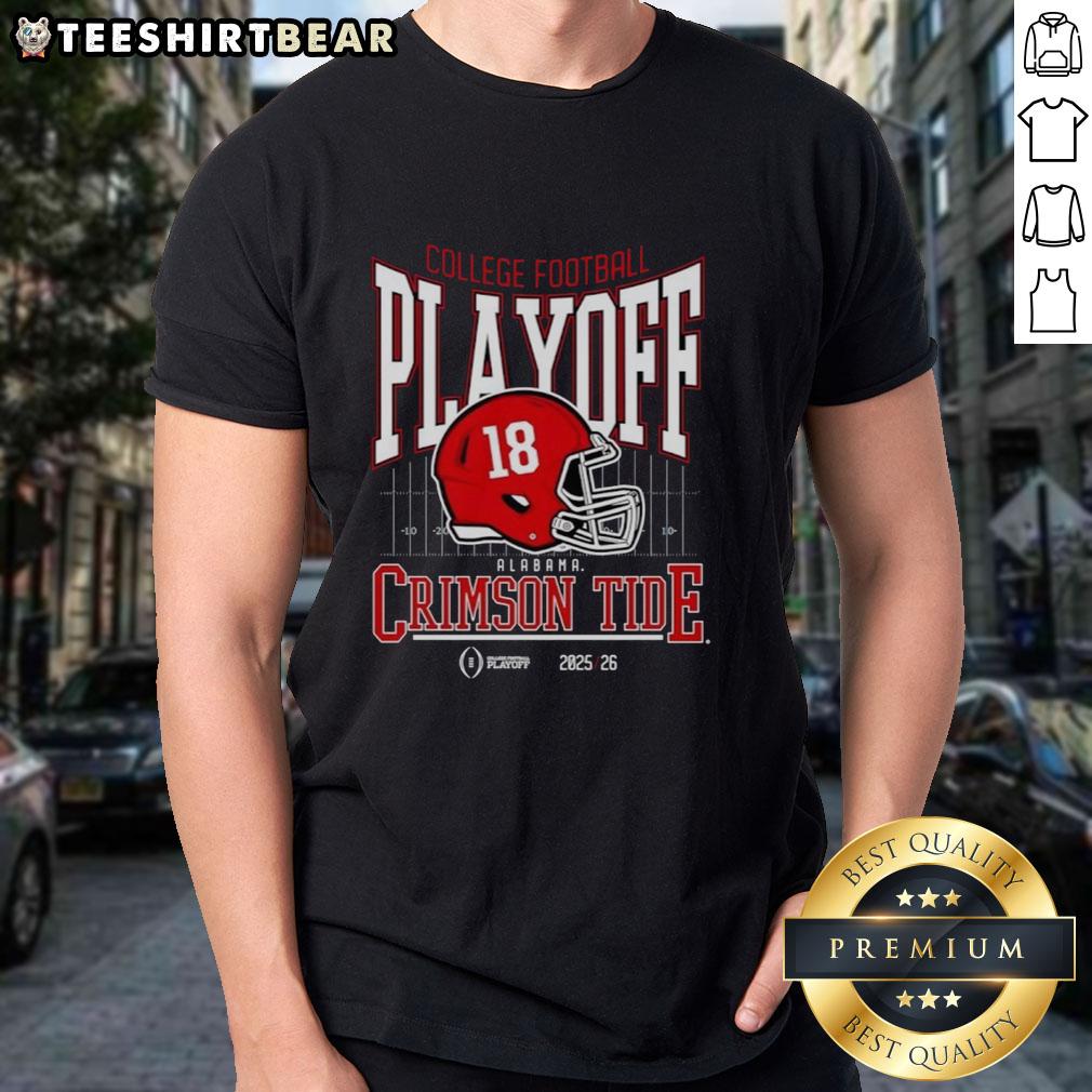 Original Alabama Crimson Tide 2025-2026 College Football Playoff Bound Helmet T-Shirt featuring team logo and colors.