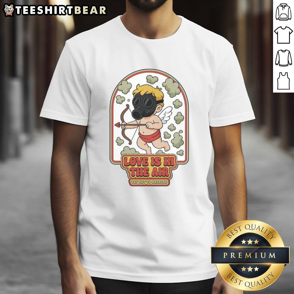 Alt Text: Original Love Is In The Air Gas Clouds T-Shirt featuring a whimsical design with colorful gas clouds and heart motifs.
