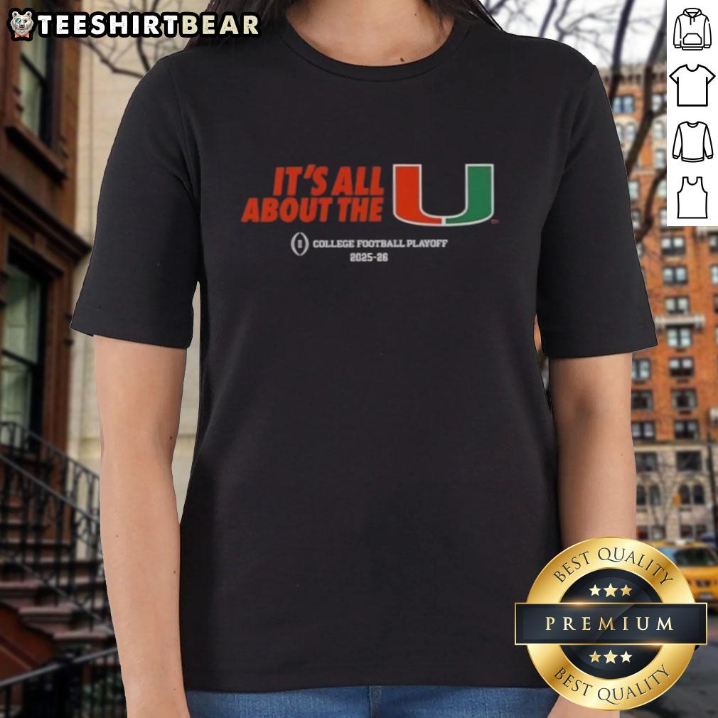 Original Miami Hurricanes Football 2025-26 CFP 'It's All About The U' Ladies Tee with vibrant team colors and logo.