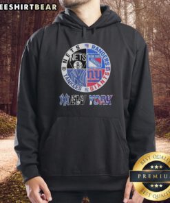 Original New York Giants, Yankees, Nets, Rangers mashup logo hoodie showcasing iconic NYC sports team designs.